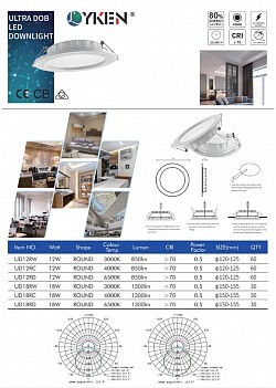 LYKEN ULTRA DOB DOWNLIGHT 12w,18w RD ONLY(3000K,4000K,6500K)