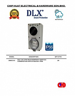 DLX 13A 3PIN Wheatherproof combination  switch socket (ip66)