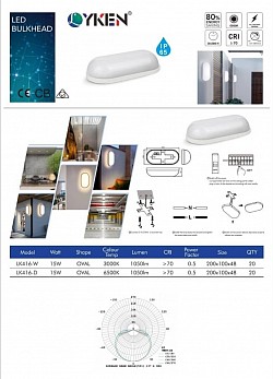 Lyken Led Bulk Head 15w 3000k,6500k